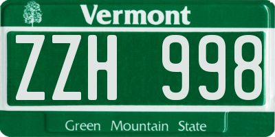 VT license plate ZZH998