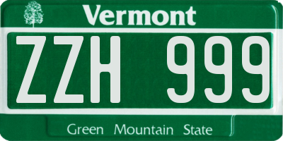 VT license plate ZZH999