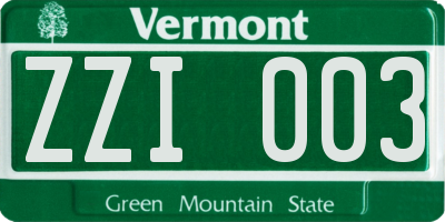 VT license plate ZZI003