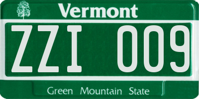 VT license plate ZZI009