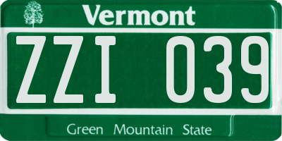 VT license plate ZZI039