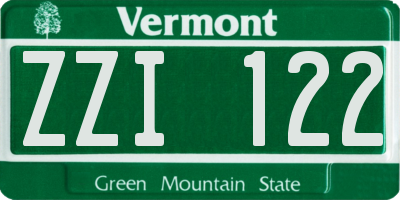 VT license plate ZZI122