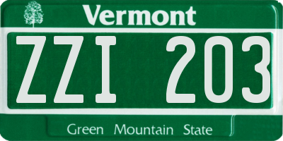 VT license plate ZZI203