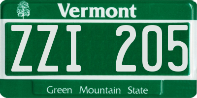 VT license plate ZZI205