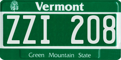 VT license plate ZZI208