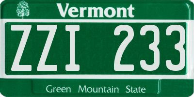 VT license plate ZZI233