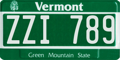 VT license plate ZZI789