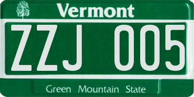 VT license plate ZZJ005