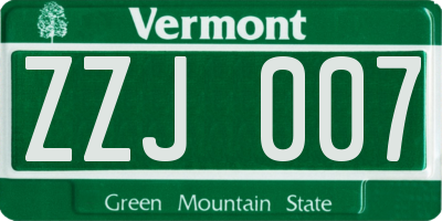 VT license plate ZZJ007