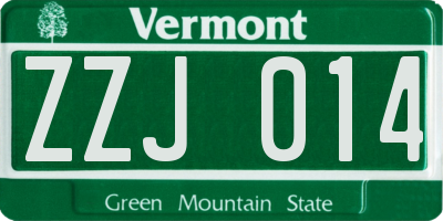 VT license plate ZZJ014