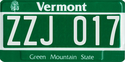 VT license plate ZZJ017