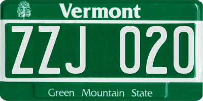VT license plate ZZJ020