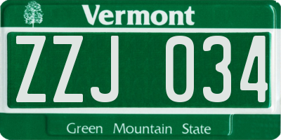 VT license plate ZZJ034