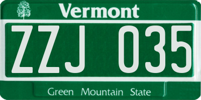 VT license plate ZZJ035