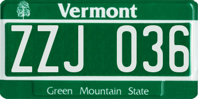 VT license plate ZZJ036