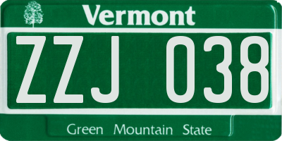 VT license plate ZZJ038