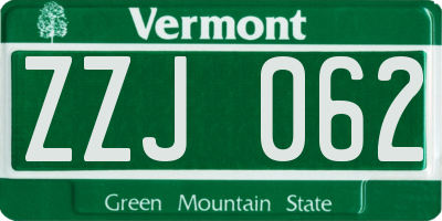 VT license plate ZZJ062
