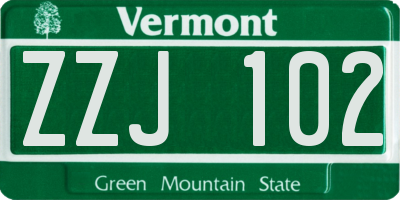 VT license plate ZZJ102