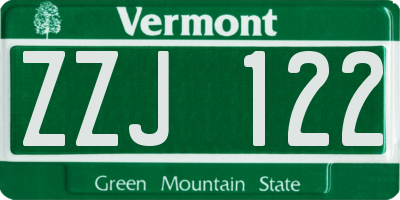VT license plate ZZJ122