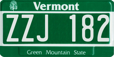 VT license plate ZZJ182