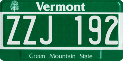 VT license plate ZZJ192