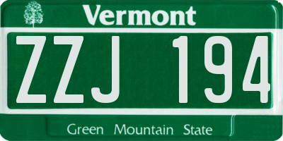 VT license plate ZZJ194
