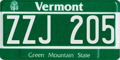 VT license plate ZZJ205