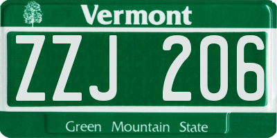 VT license plate ZZJ206