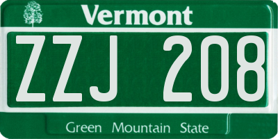 VT license plate ZZJ208