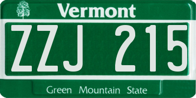 VT license plate ZZJ215