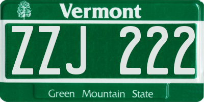 VT license plate ZZJ222