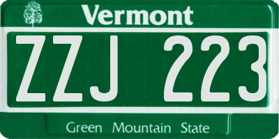 VT license plate ZZJ223