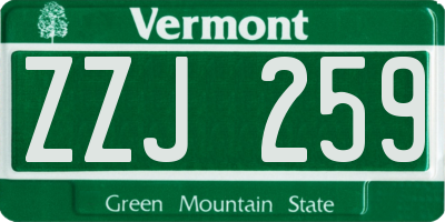 VT license plate ZZJ259
