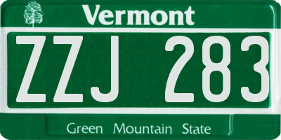 VT license plate ZZJ283