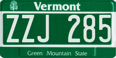 VT license plate ZZJ285