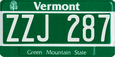 VT license plate ZZJ287