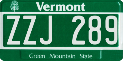 VT license plate ZZJ289