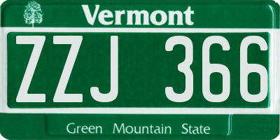 VT license plate ZZJ366