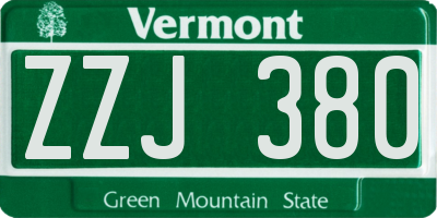 VT license plate ZZJ380