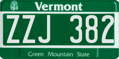 VT license plate ZZJ382