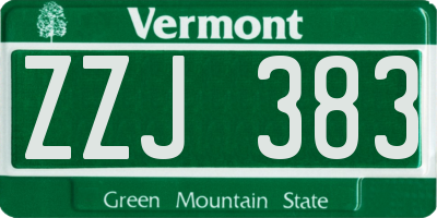 VT license plate ZZJ383