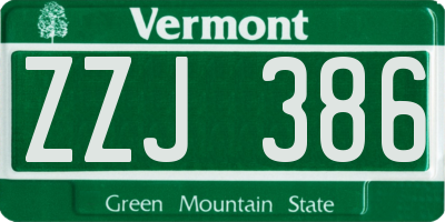 VT license plate ZZJ386