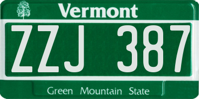 VT license plate ZZJ387