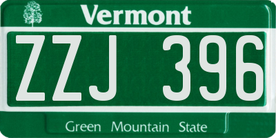 VT license plate ZZJ396