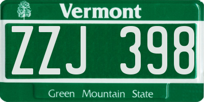 VT license plate ZZJ398