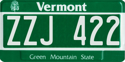 VT license plate ZZJ422