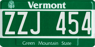 VT license plate ZZJ454