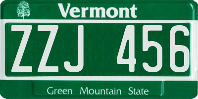 VT license plate ZZJ456