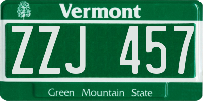 VT license plate ZZJ457