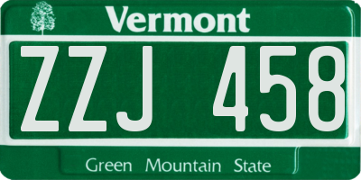VT license plate ZZJ458